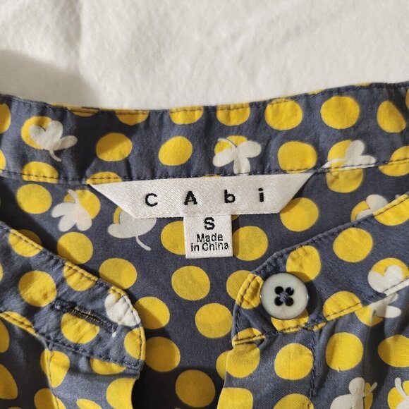 CAbi Women's Size S 100% Silk Yellow Polka Dot Short Sleeve Boxy Button Up Top - Picture 13 of 16